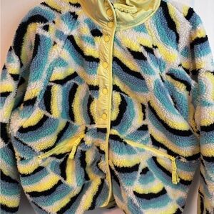 Free People Hit the Slopes Colorful Fleece Jacket with Yellow Accents